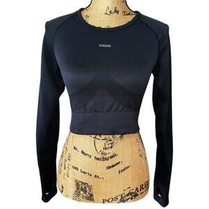 Gymshark Women’s Flex Sports Black Long Sleeve Athleisure Crop Top Workout Top